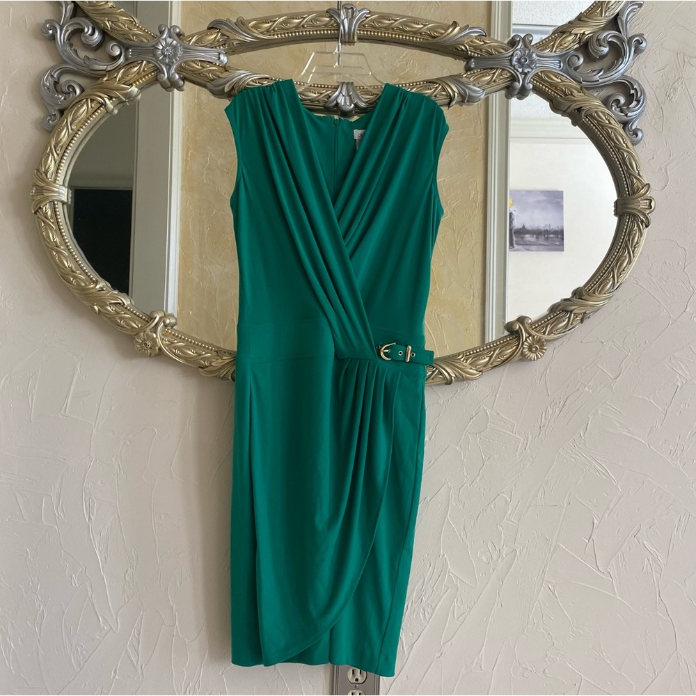 Green dress with gold belt